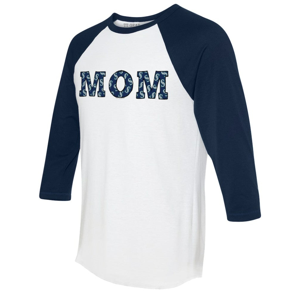 Seattle Mariners Tiny Turnip Women's Logo Mom 3/4-Sleeve Raglan T-Shirt - White/Navy