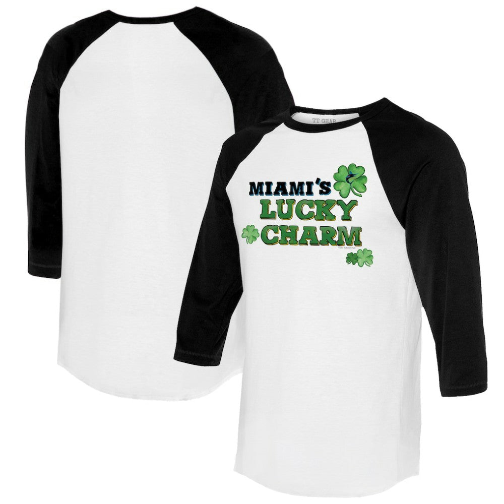 Miami Marlins Tiny Turnip Women's Lucky Charm 3/4-Sleeve Raglan T-Shirt - White/Black
