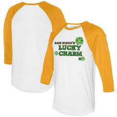 San Diego Padres Tiny Turnip Women's Lucky Charm 3/4-Sleeve Raglan T-Shirt - White/Gold
