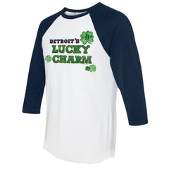 Detroit Tigers Tiny Turnip Women's Lucky Charm 3/4-Sleeve Raglan T-Shirt - White/Navy