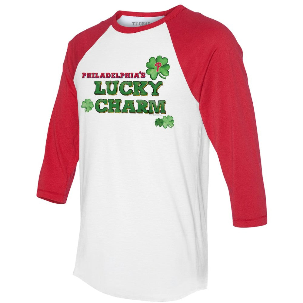 Philadelphia Phillies Tiny Turnip Women's Lucky Charm 3/4-Sleeve Raglan T-Shirt - White/Red