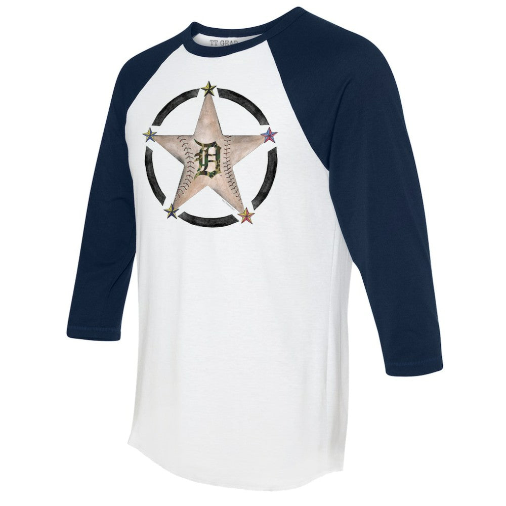 Detroit Tigers Tiny Turnip Women's Military Star 3/4-Sleeve Raglan T-Shirt - White/Navy