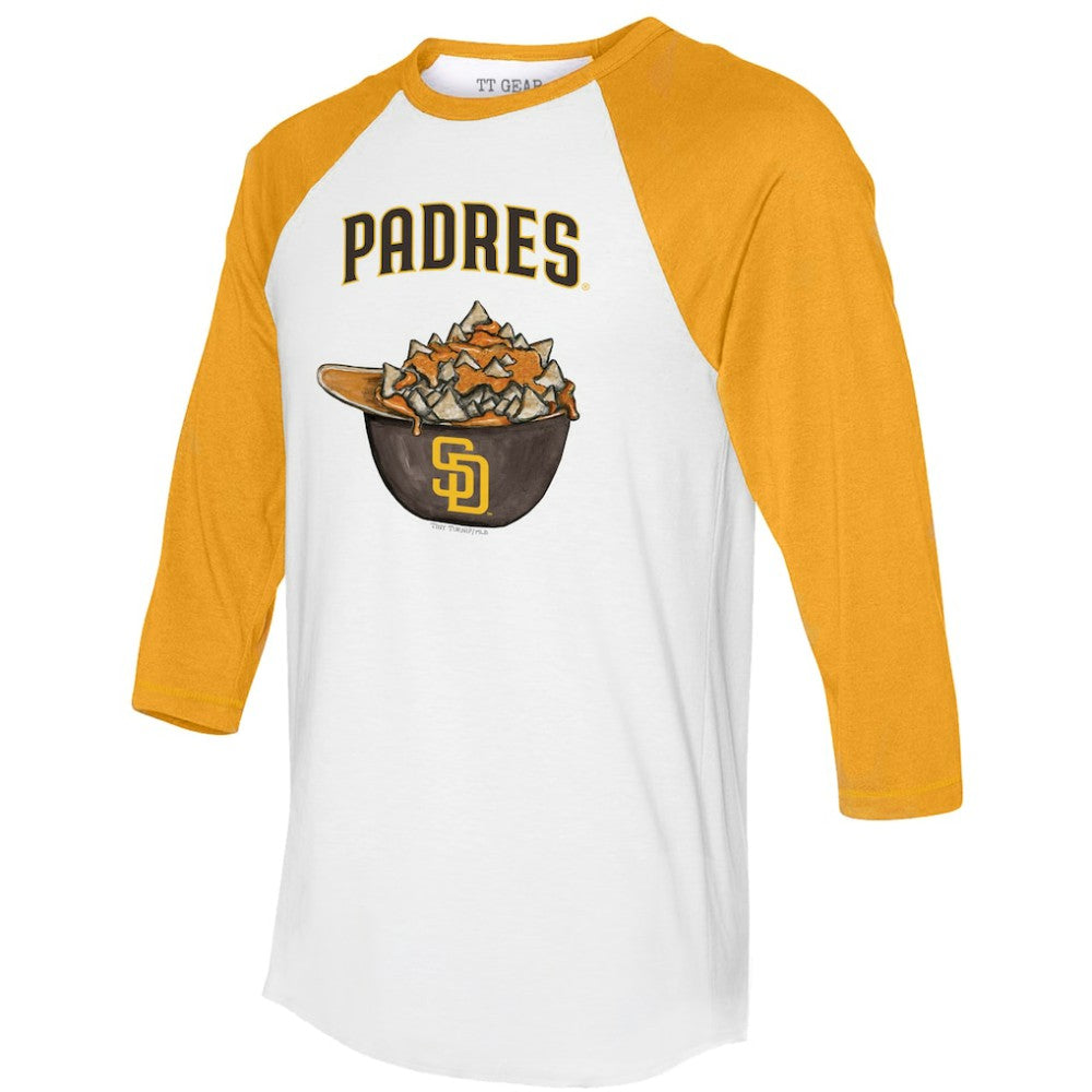 San Diego Padres Tiny Turnip Women's Nacho Helmet 3/4-Sleeve Raglan T-Shirt - White/Gold