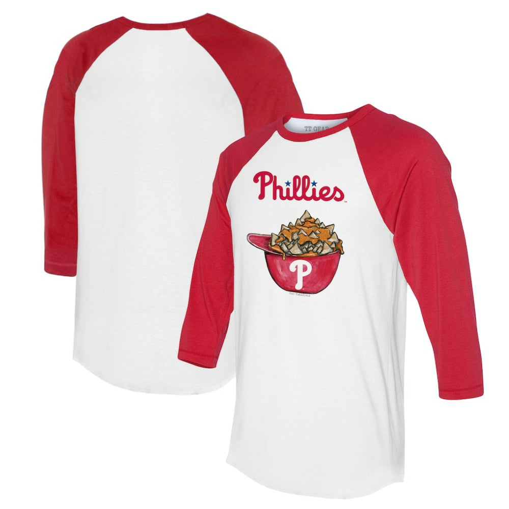 Philadelphia Phillies Tiny Turnip Women's Nacho Helmet 3/4-Sleeve Raglan T-Shirt - White/Red