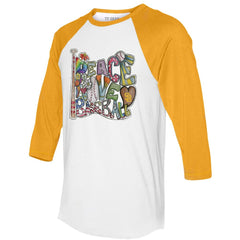 San Diego Padres Tiny Turnip Women's Peace Love Baseball 3/4-Sleeve Raglan T-Shirt - White/Gold