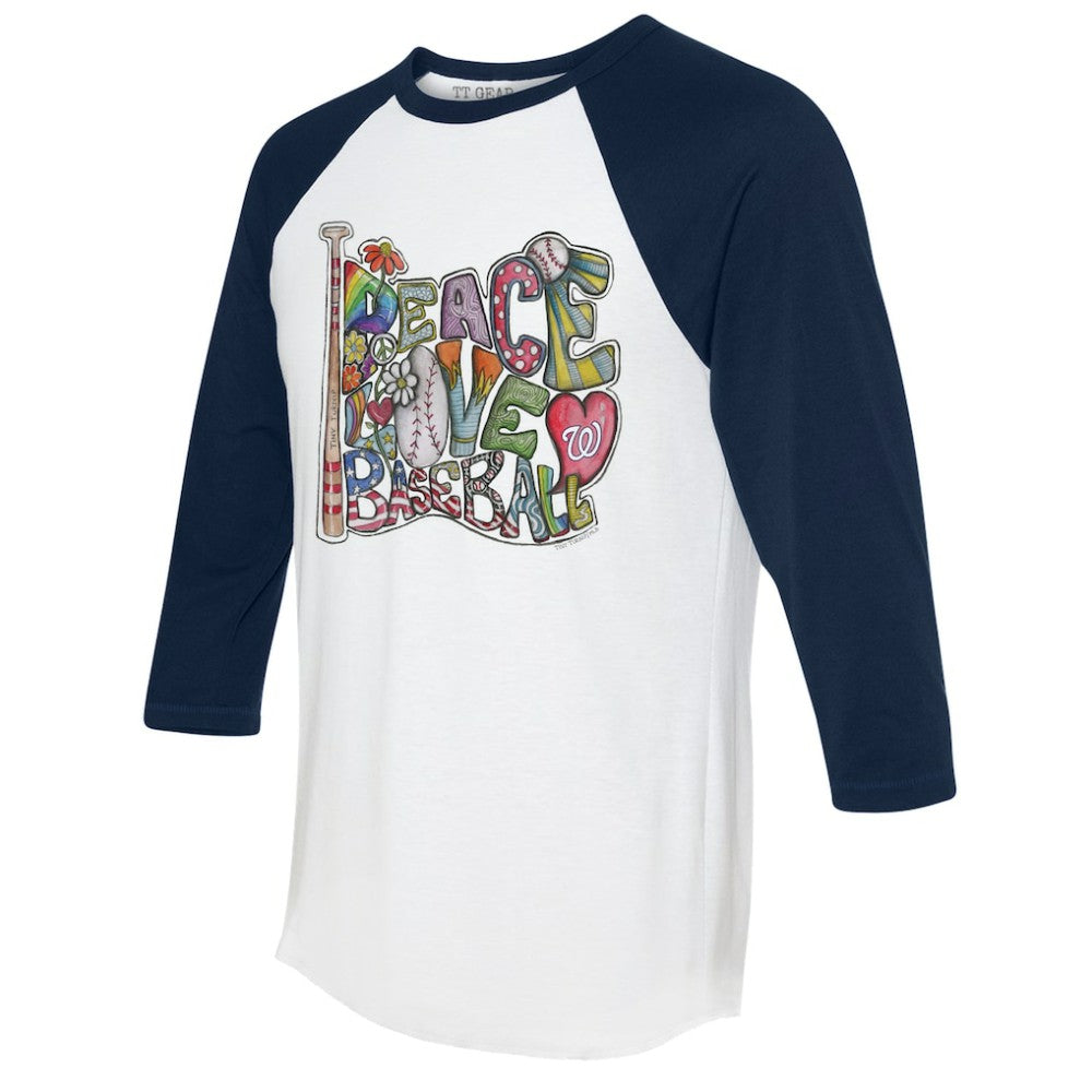 Washington Nationals Tiny Turnip Women's Peace Love Baseball 3/4-Sleeve Raglan T-Shirt - White/Navy