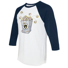 Milwaukee Brewers Tiny Turnip Women's Popcorn 3/4-Sleeve Raglan T-Shirt - White/Navy