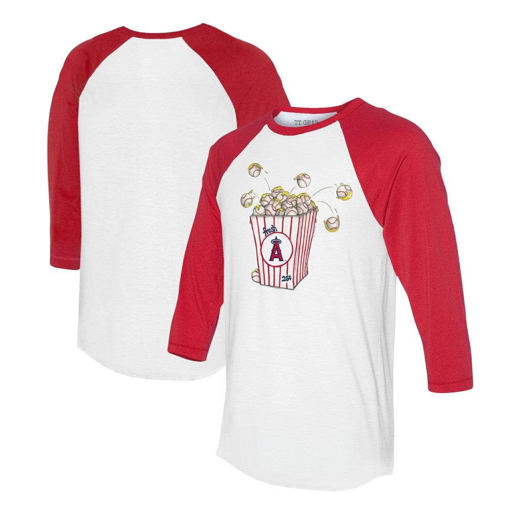 Los Angeles Angels Tiny Turnip Women's Popcorn 3/4-Sleeve Raglan T-Shirt - White/Red