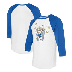 Chicago Cubs Tiny Turnip Women's Popcorn 3/4-Sleeve Raglan T-Shirt - White/Royal