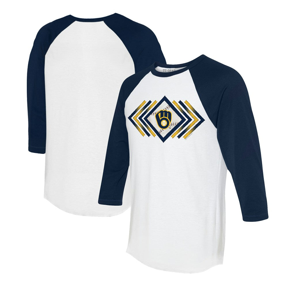 Milwaukee Brewers Tiny Turnip Women's Prism Arrows 3/4-Sleeve Raglan T-Shirt - White