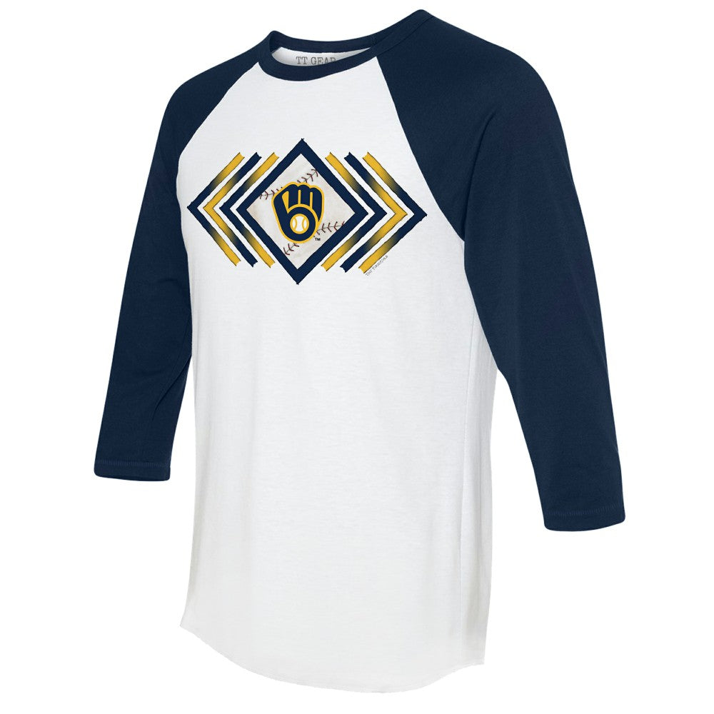 Milwaukee Brewers Tiny Turnip Women's Prism Arrows 3/4-Sleeve Raglan T-Shirt - White