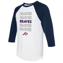 Atlanta Braves Tiny Turnip Women's Stacked 3/4-Sleeve Raglan T-Shirt - White/Navy