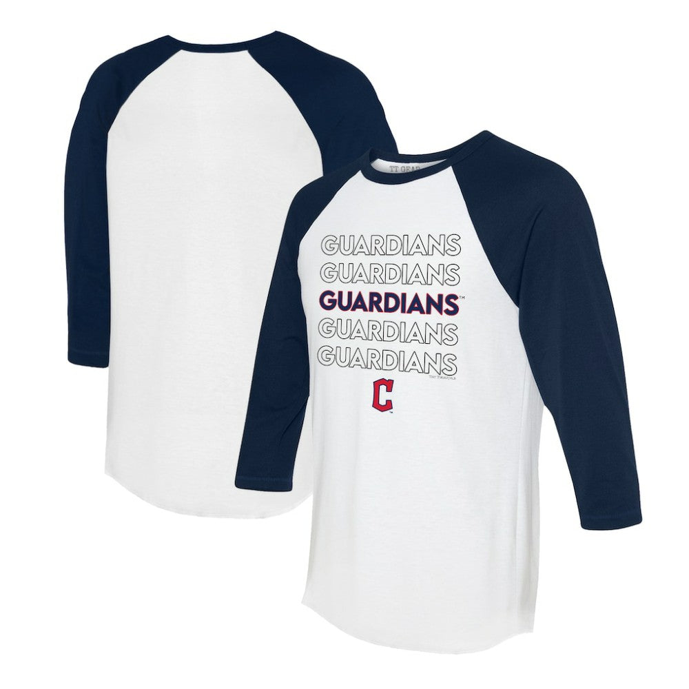 Cleveland Guardians Tiny Turnip Women's Stacked 3/4-Sleeve Raglan T-Shirt - White/Navy