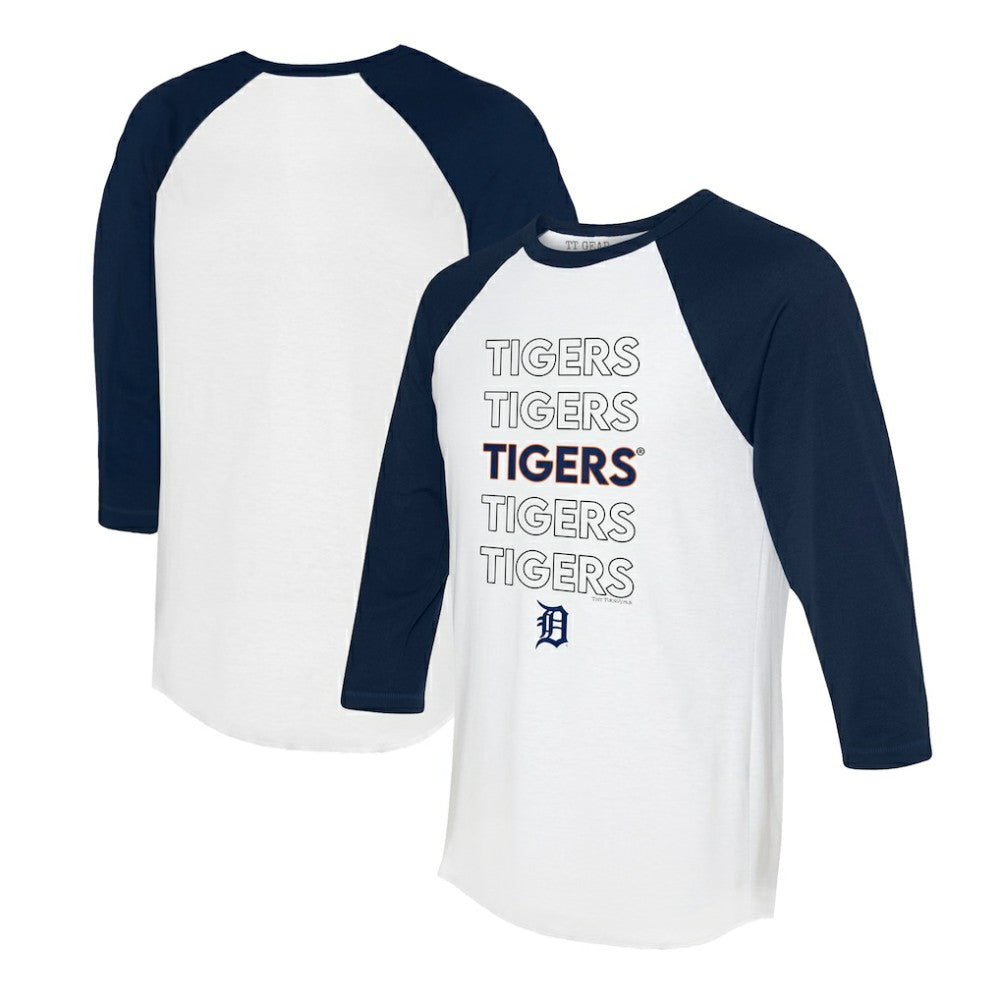 Detroit Tigers Tiny Turnip Women's Stacked 3/4-Sleeve Raglan T-Shirt - White/Navy