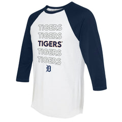Detroit Tigers Tiny Turnip Women's Stacked 3/4-Sleeve Raglan T-Shirt - White/Navy