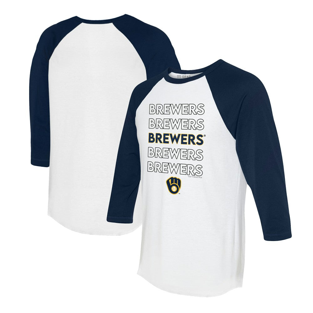 Milwaukee Brewers Tiny Turnip Women's Stacked 3/4-Sleeve Raglan T-Shirt - White/Navy