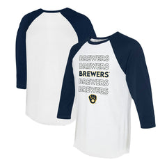 Milwaukee Brewers Tiny Turnip Women's Stacked 3/4-Sleeve Raglan T-Shirt - White/Navy