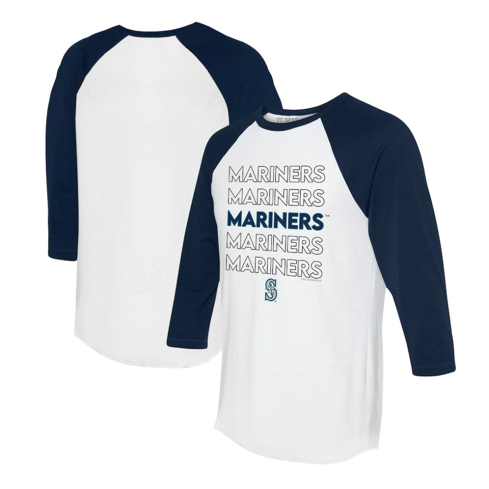 Seattle Mariners Tiny Turnip Women's Stacked 3/4-Sleeve Raglan T-Shirt - White/Navy