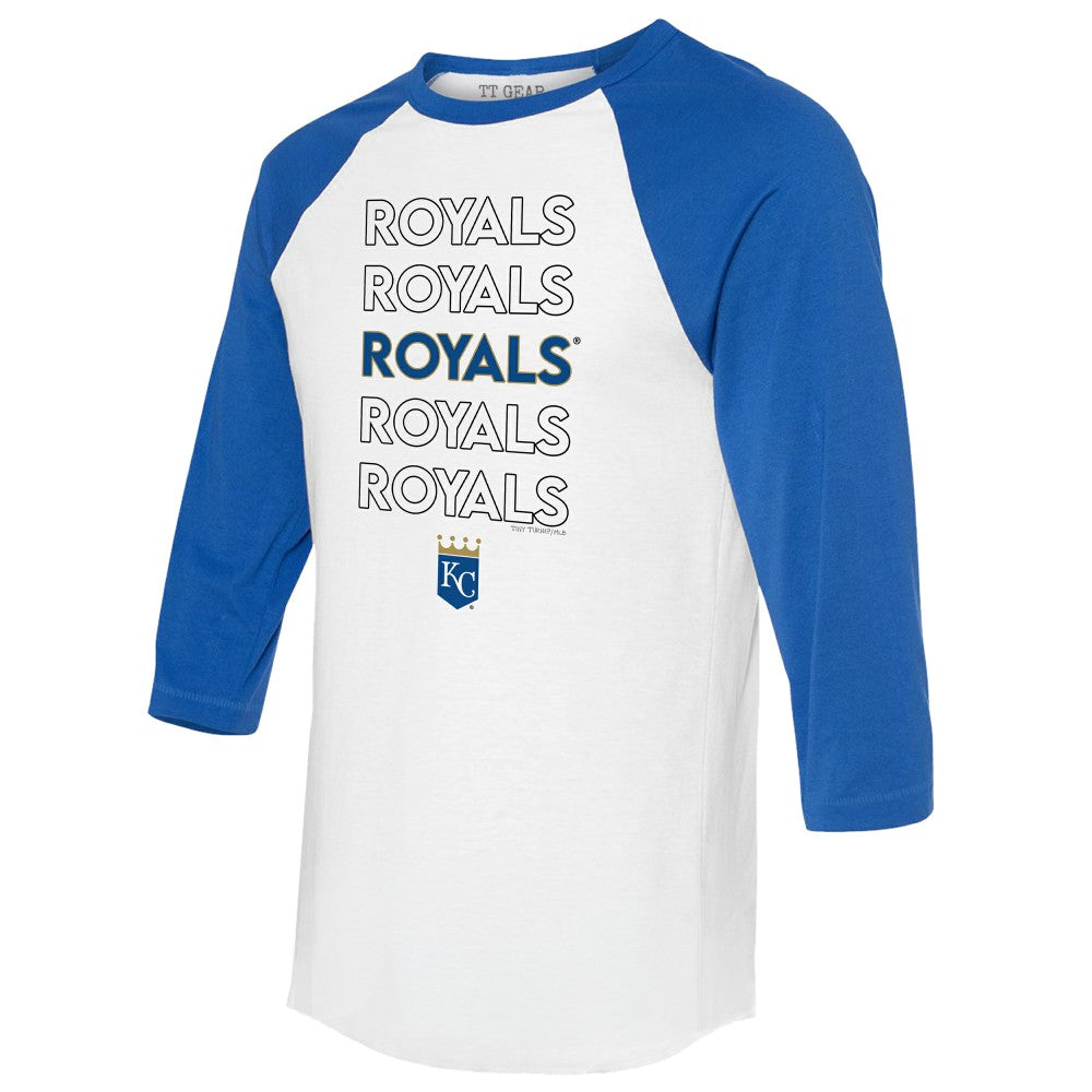 Kansas City Royals Tiny Turnip Unisex Stacked 3/4-Sleeve Raglan T-Shirt - White/Royal