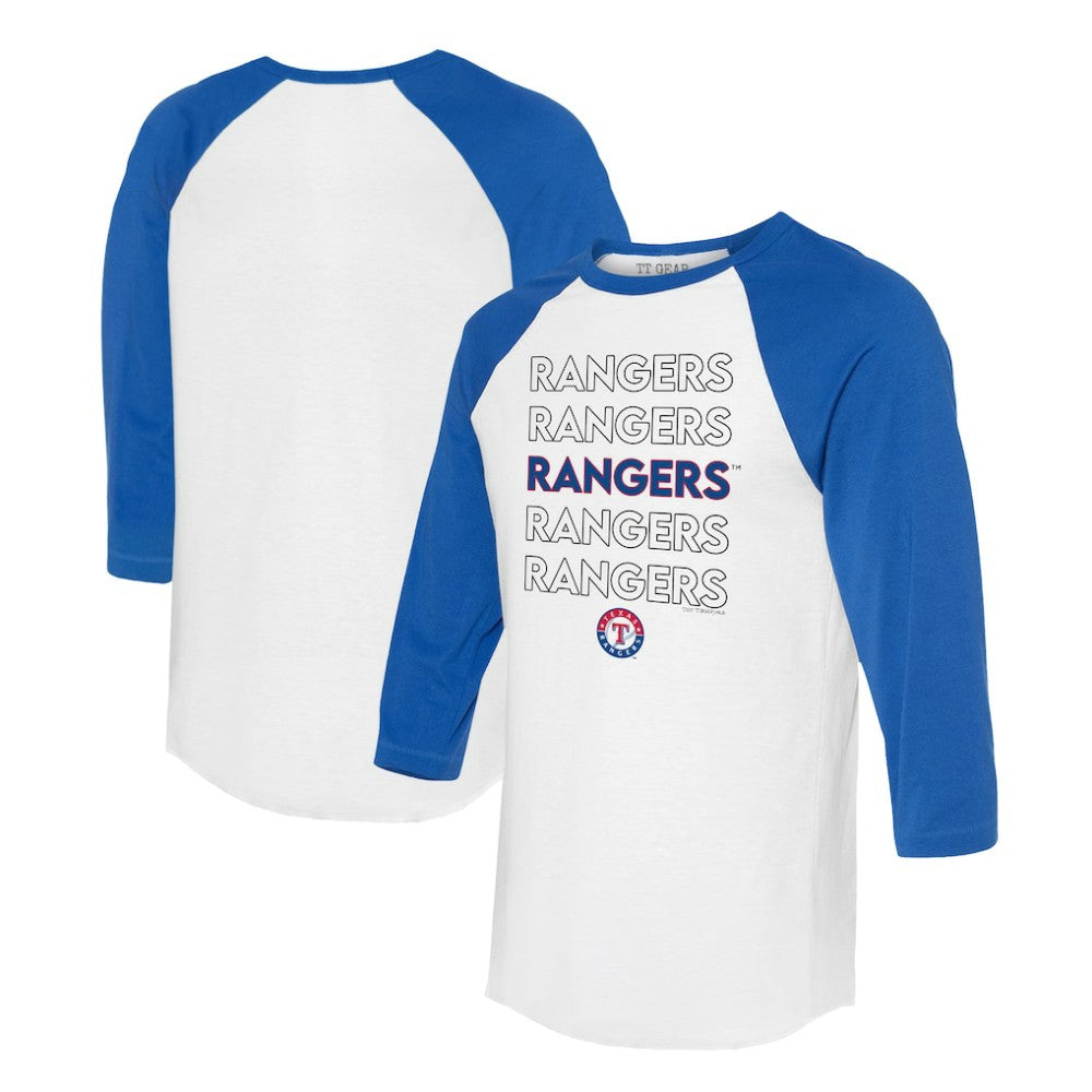 Texas Rangers Tiny Turnip Unisex Stacked 3/4-Sleeve Raglan T-Shirt - White/Royal