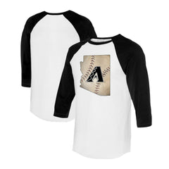 Arizona Diamondbacks Tiny Turnip Unisex State Outline 3/4-Sleeve Raglan T-Shirt - White/Black