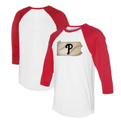 Philadelphia Phillies Tiny Turnip Unisex State Outline 3/4-Sleeve Raglan T-Shirt - White/Red