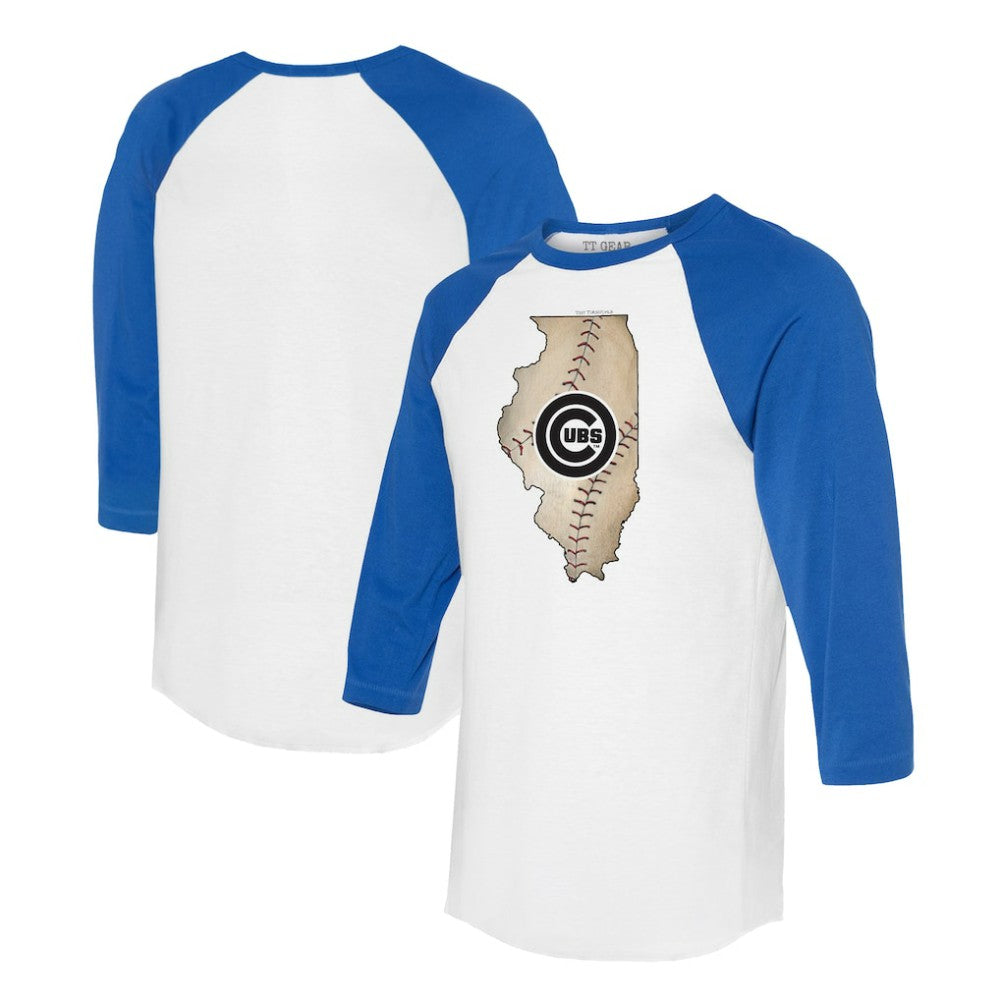 Chicago Cubs Tiny Turnip Unisex State Outline 3/4-Sleeve Raglan T-Shirt - White/Royal