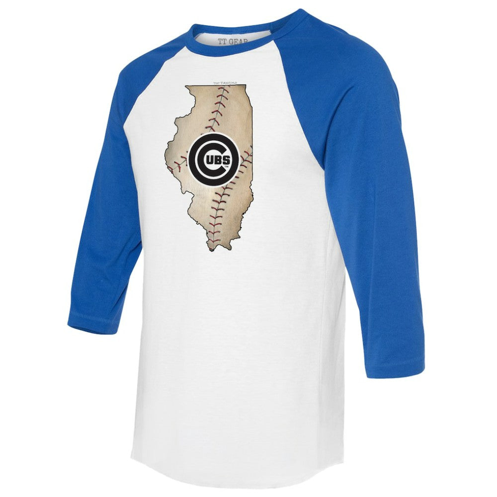 Chicago Cubs Tiny Turnip Unisex State Outline 3/4-Sleeve Raglan T-Shirt - White/Royal