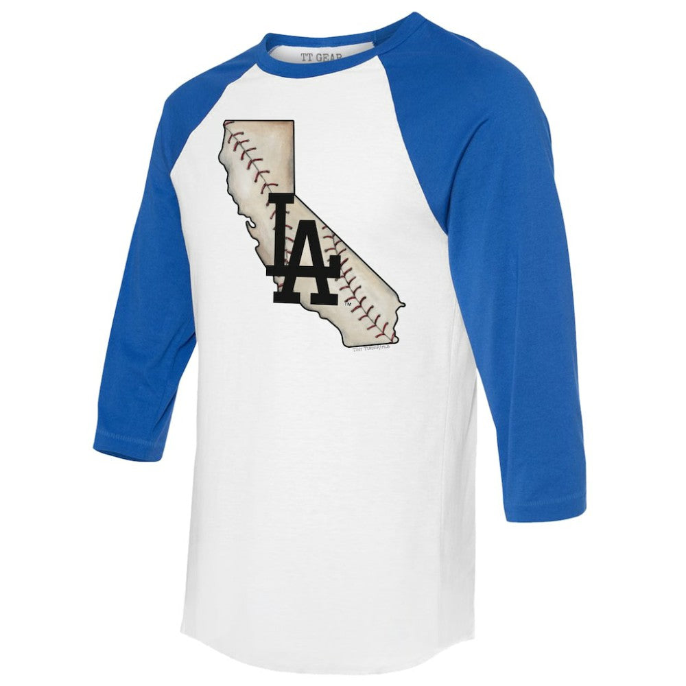 Los Angeles Dodgers Tiny Turnip Unisex State Outline 3/4-Sleeve Raglan T-Shirt - White/Royal