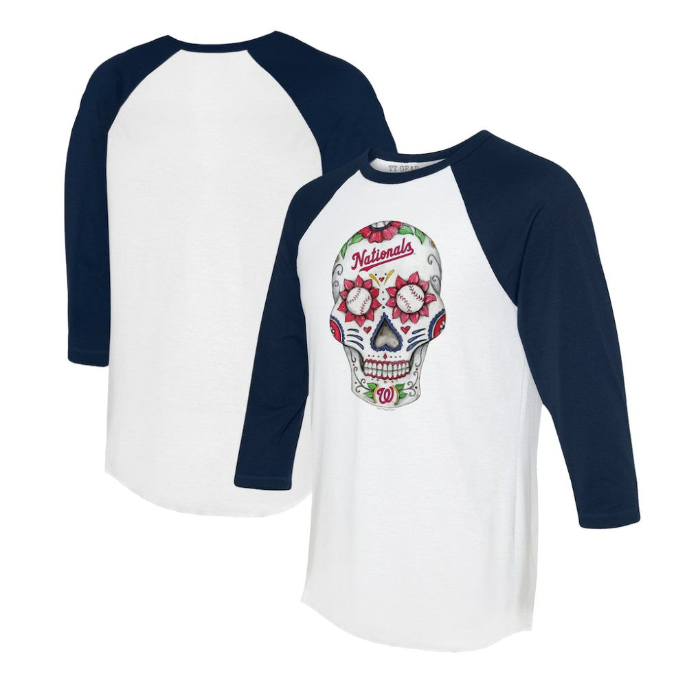 Washington Nationals Tiny Turnip Unisex Sugar Skull 3/4-Sleeve Raglan T-Shirt - White/Navy