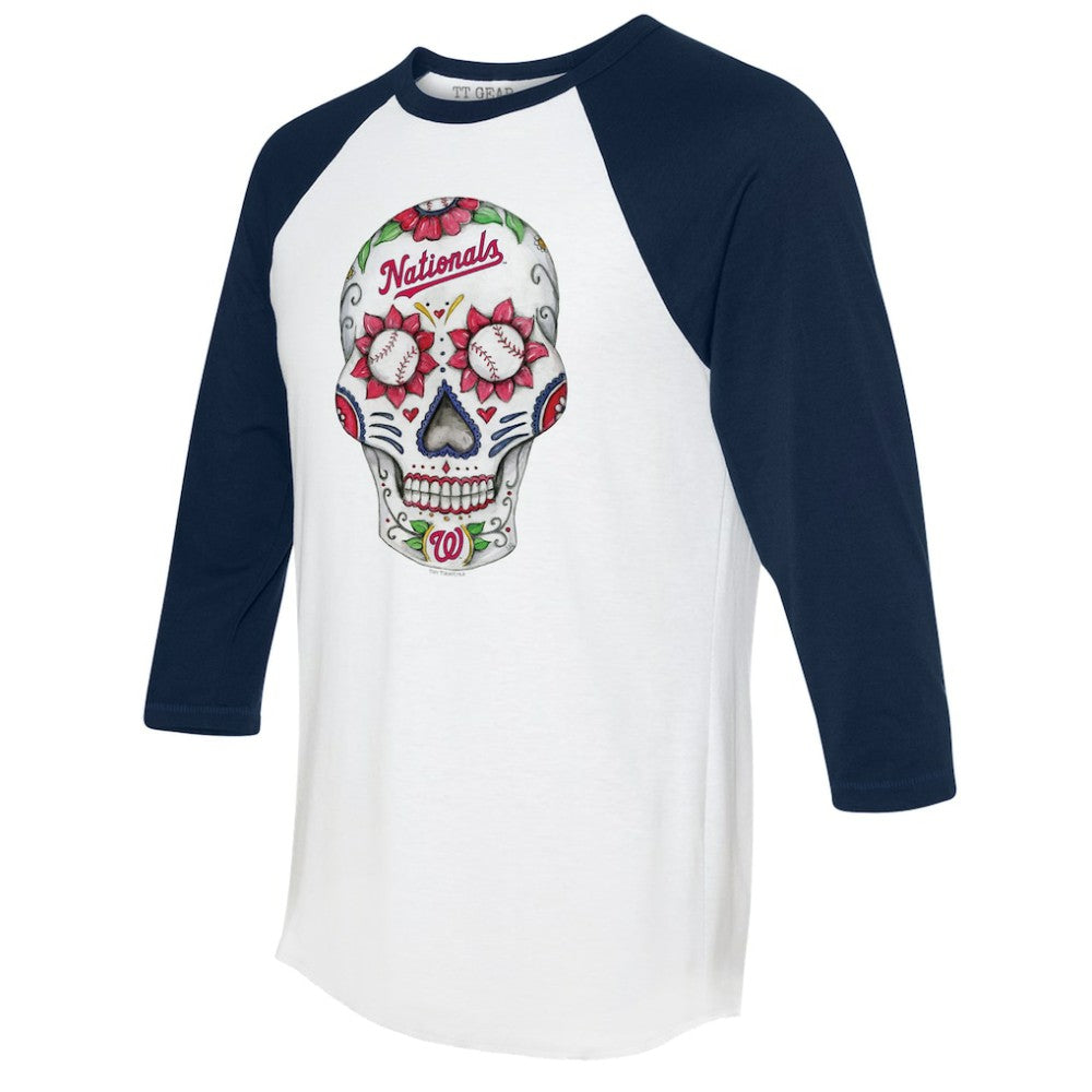 Washington Nationals Tiny Turnip Unisex Sugar Skull 3/4-Sleeve Raglan T-Shirt - White/Navy