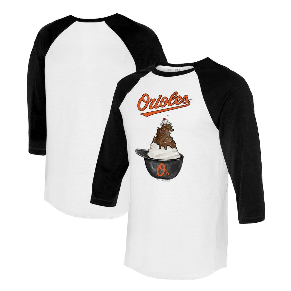 Baltimore Orioles Tiny Turnip Unisex Sundae Helmet 3/4-Sleeve Raglan T-Shirt - White/Black