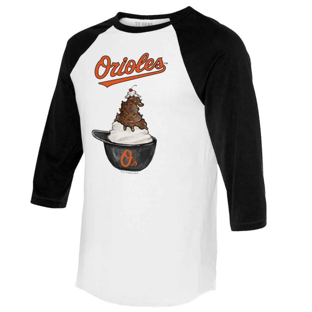 Baltimore Orioles Tiny Turnip Unisex Sundae Helmet 3/4-Sleeve Raglan T-Shirt - White/Black