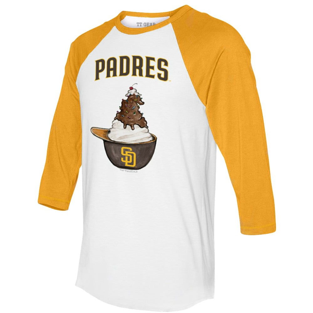 San Diego Padres Tiny Turnip Unisex Sundae Helmet 3/4-Sleeve Raglan T-Shirt - White/Gold