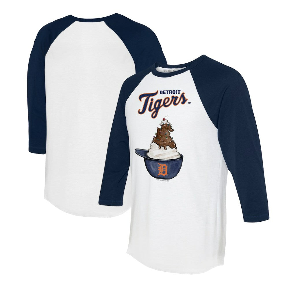 Detroit Tigers Tiny Turnip Unisex Sundae Helmet 3/4-Sleeve Raglan T-Shirt - White/Navy