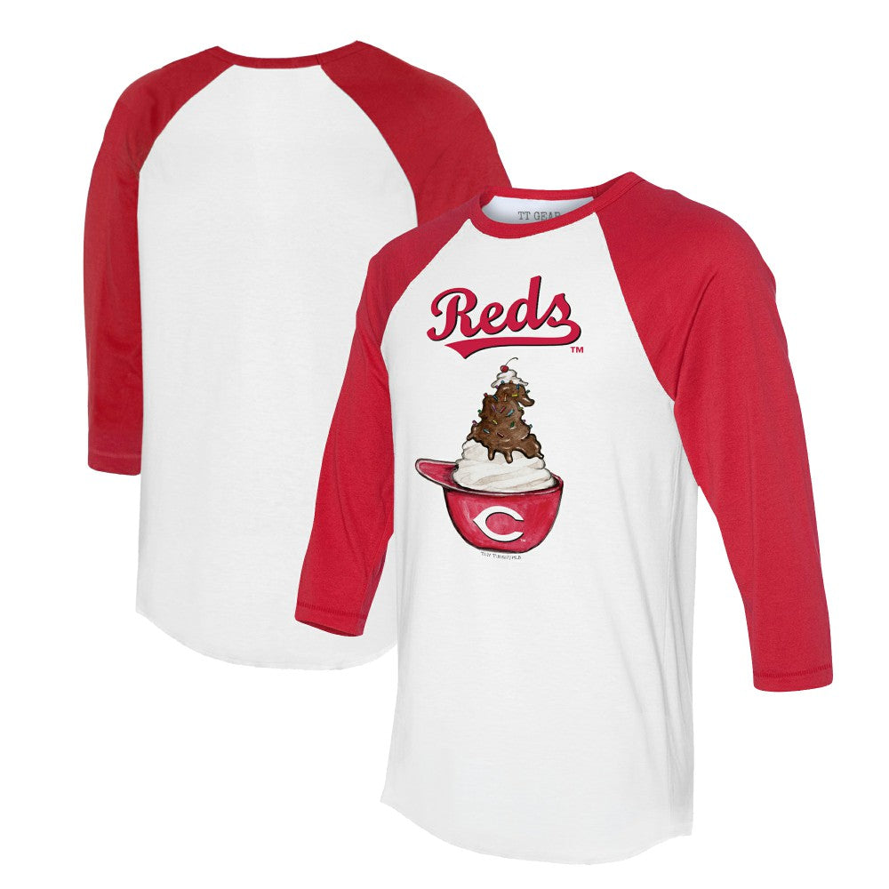 Cincinnati Reds Tiny Turnip Unisex Sundae Helmet 3/4-Sleeve Raglan T-Shirt - White/Red