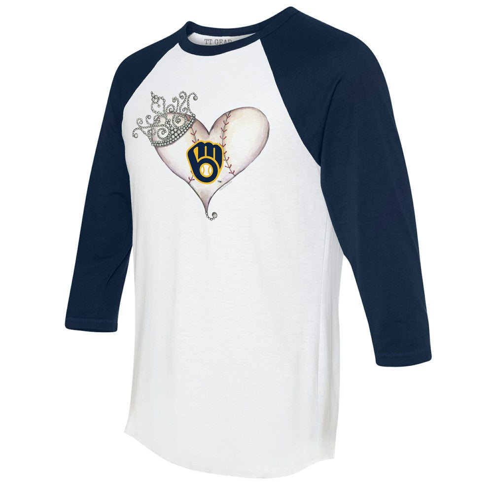 Milwaukee Brewers Tiny Turnip Unisex Tiara Heart 3/4-Sleeve Raglan T-Shirt - White/Navy