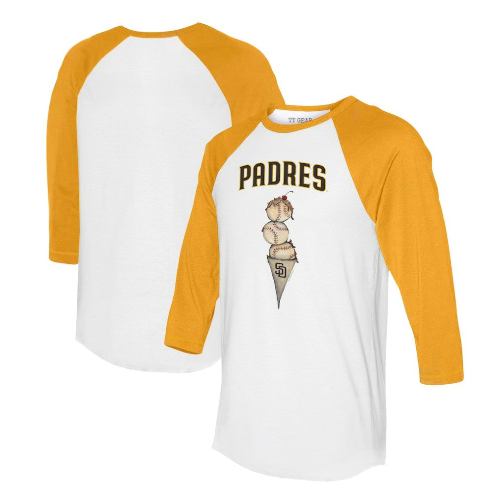 San Diego Padres Tiny Turnip Unisex Triple Scoop 3/4-Sleeve Raglan T-Shirt - White/Gold