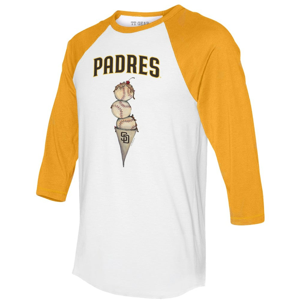 San Diego Padres Tiny Turnip Unisex Triple Scoop 3/4-Sleeve Raglan T-Shirt - White/Gold