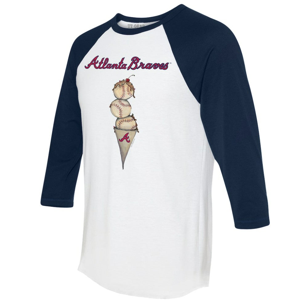 Atlanta Braves Tiny Turnip Unisex Triple Scoop 3/4-Sleeve Raglan T-Shirt - White/Navy