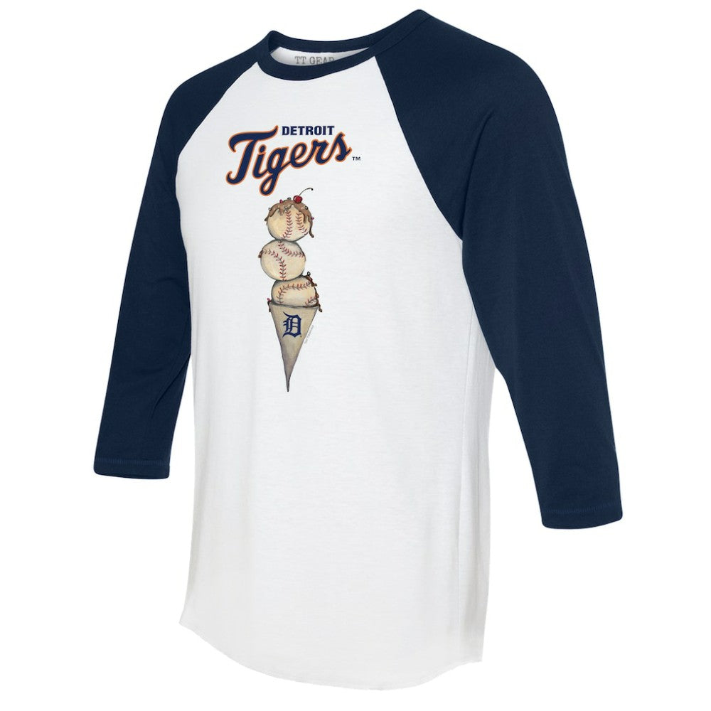 Detroit Tigers Tiny Turnip Unisex Triple Scoop 3/4-Sleeve Raglan T-Shirt - White/Navy