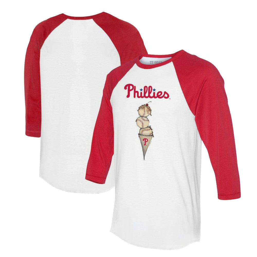 Philadelphia Phillies Tiny Turnip Unisex Triple Scoop 3/4-Sleeve Raglan T-Shirt - White/Red