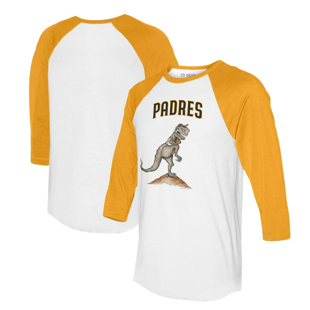 San Diego Padres Tiny Turnip Unisex TT Rex 3/4-Sleeve Raglan T-Shirt - White/Gold