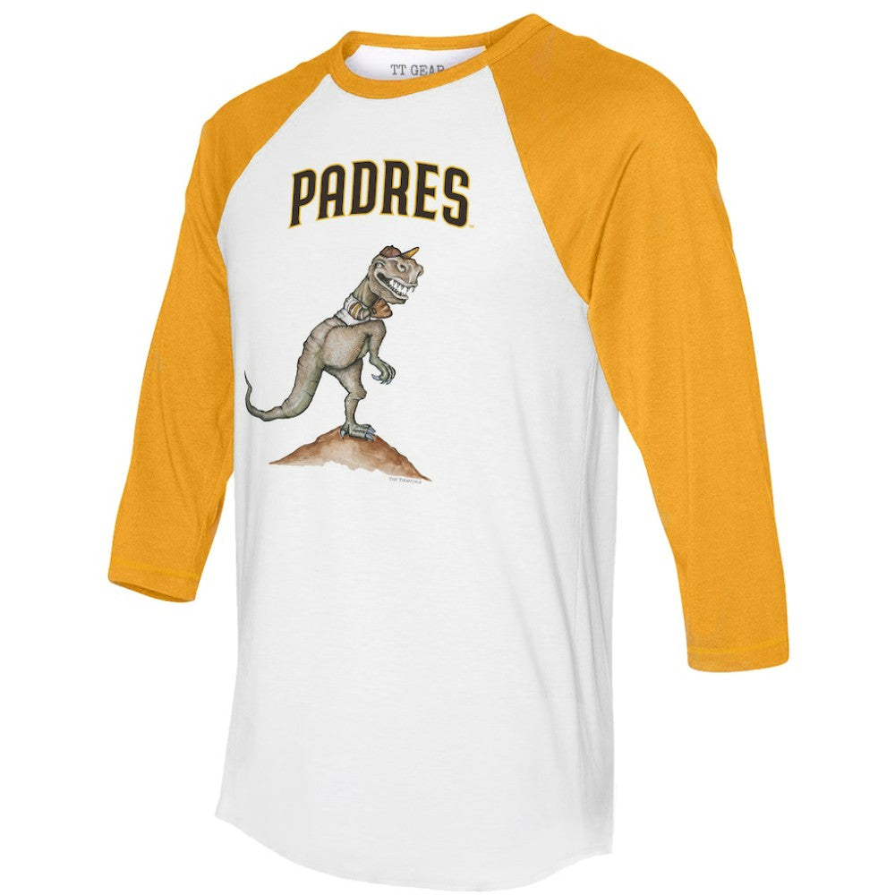 San Diego Padres Tiny Turnip Unisex TT Rex 3/4-Sleeve Raglan T-Shirt - White/Gold