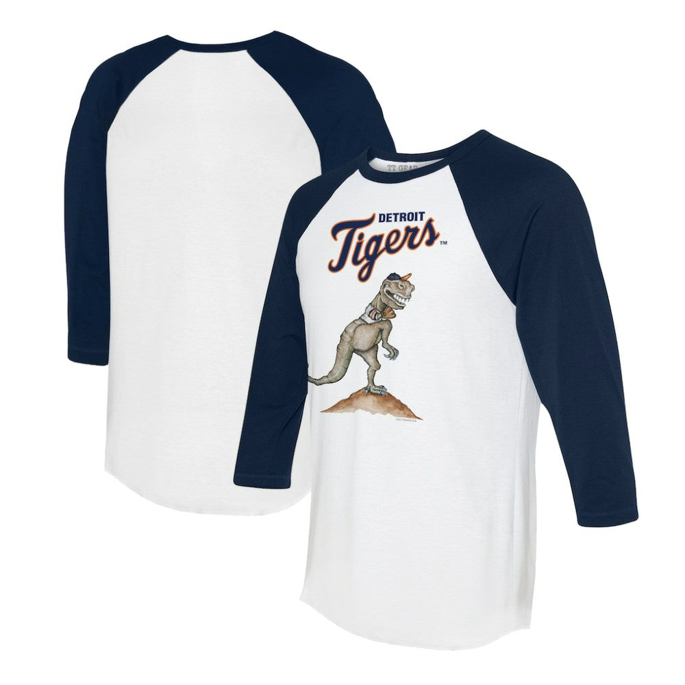 Detroit Tigers Tiny Turnip Unisex TT Rex 3/4-Sleeve Raglan T-Shirt - White/Navy