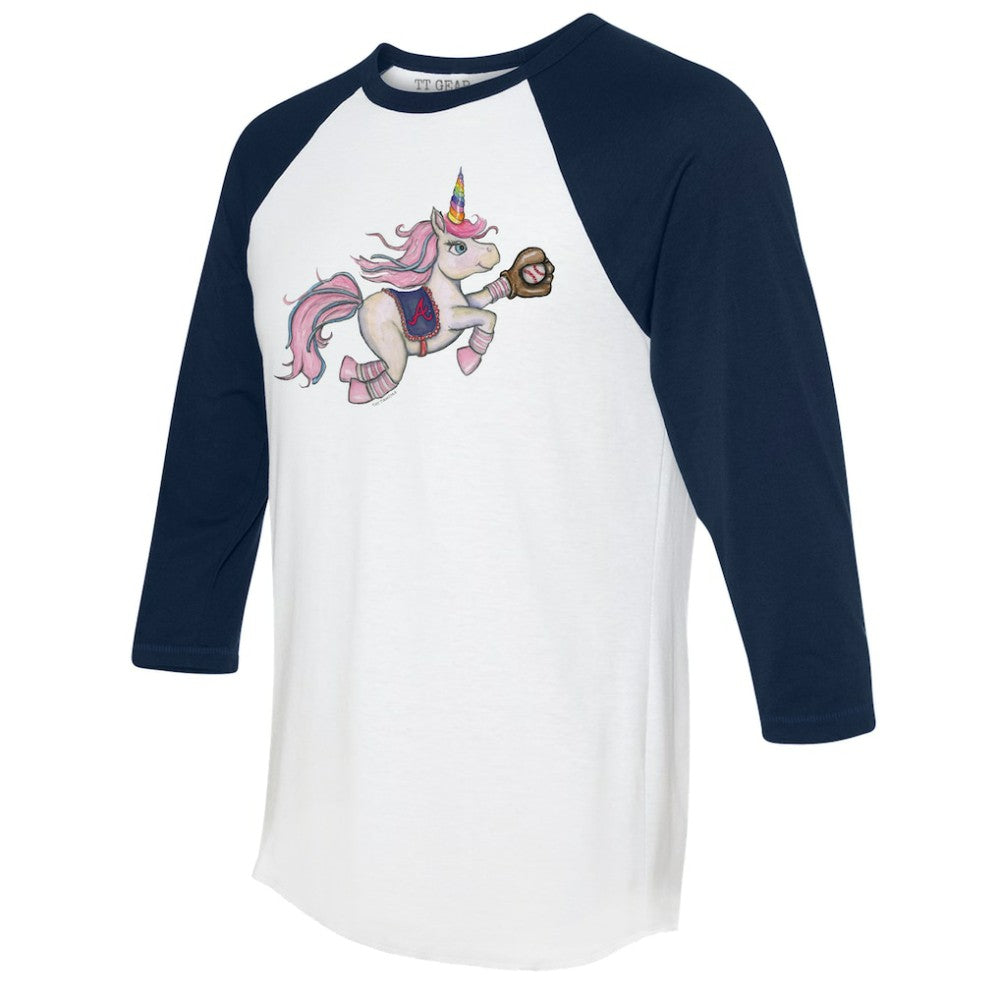 Atlanta Braves Tiny Turnip Unisex Unicorn 3/4-Sleeve Raglan T-Shirt - White/Navy