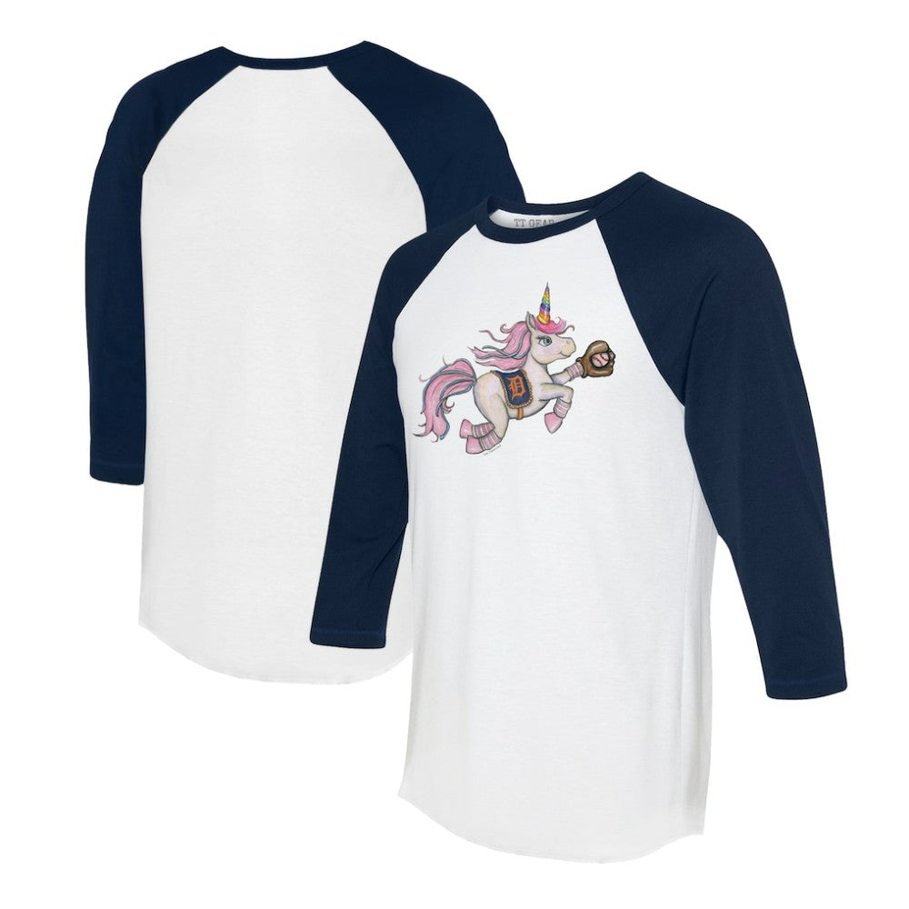 Detroit Tigers Tiny Turnip Unisex Unicorn 3/4-Sleeve Raglan T-Shirt - White/Navy