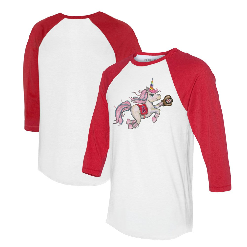 Los Angeles Angels Tiny Turnip Unisex Unicorn 3/4-Sleeve Raglan T-Shirt - White/Red