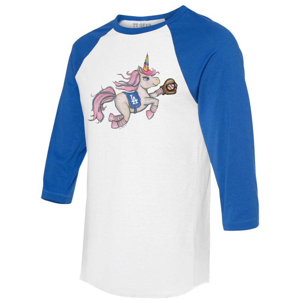 Los Angeles Dodgers Tiny Turnip Unisex Unicorn 3/4-Sleeve Raglan T-Shirt - White/Royal