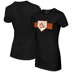 Baltimore Orioles Tiny Turnip Women's Base Stripe T-Shirt - Black